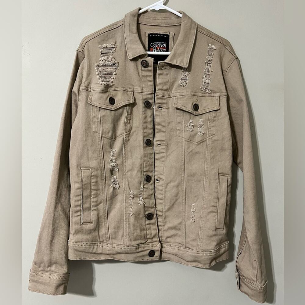 Copper Rivet denim factory mens size medium khaki denim jacket button front